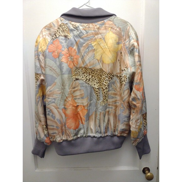 Damee NY Satin Jacket Cheetah Long Sleeve Zip-Up Collared Art To Wear Size M - Picture 8 of 12